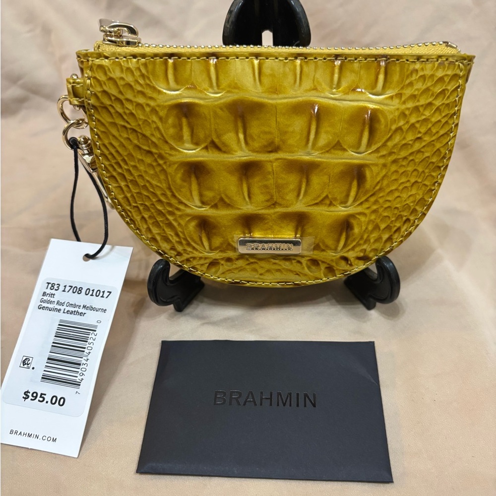 Brahmin Mustard Croc-Embossed Wristlet
